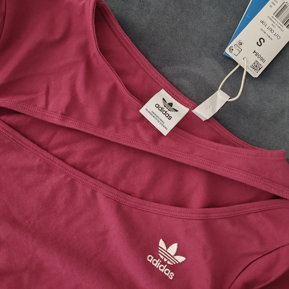 Rare Adidas cut out sport long sleeve tee in Dark Red / Light Burgundy color
